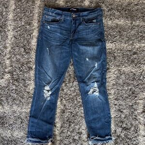 Express Dark Blue Distressed Ankle Jeans